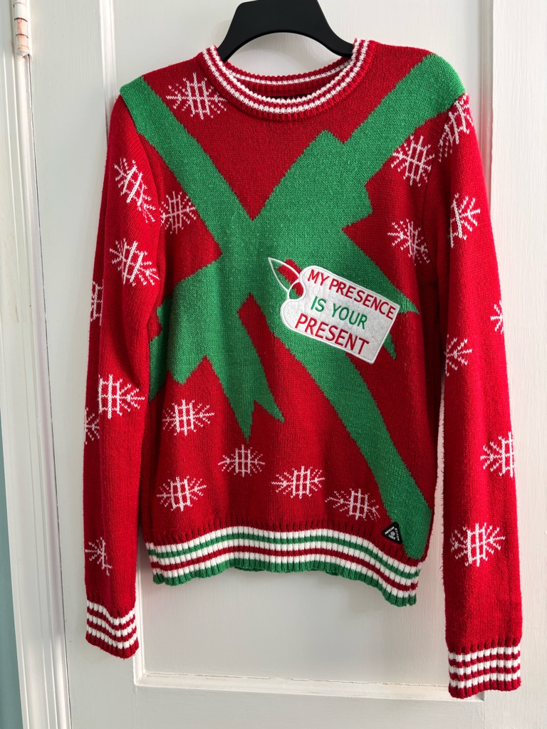 American Stitch Red And Green Holiday Sweater - "My Presence Is Your Present"